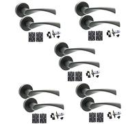 Golden Grace Astrid Twist Design Door Handles On Round Rose in Matt Black Finish with Ball Bearing Hinges & 64mm Tubular Latch - 5 Sets