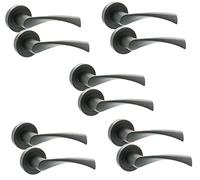 Golden Grace Astrid Twist Door Handles on Rose, 5 Pairs, Matt Black | Supplied with spindles and screws for quick professional DIY fitting; ideal for interior doors with matching bathroom sets.