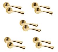 Golden Grace Astrid Twist Door Handles on Rose, 5 Pairs, Polished Brass | Includes spindle and screws for each pair, offering a straightforward DIY installation on interior doors.