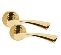 Golden Grace Astrid Twist Door Handles on Round Rose, Polished Brass | Includes spindle and screws for DIY fitting on internal doors, supplied as one complete pair for a quick home upgrade.