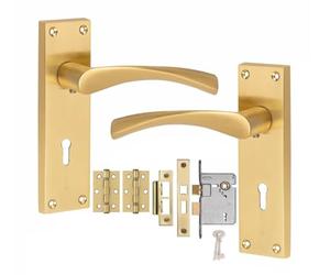 Golden Grace Astrid Victorian Lock Door Handle with Hinges, Key Lock Set | Supplied with 120mm x 40mm backplates, ball bearing hinges, and spindle for quick installation on internal doors.