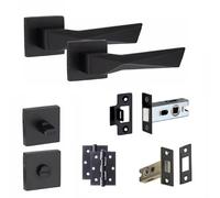 Golden Grace Aura Design Bathroom Door Handles Set, Matt Black Finish