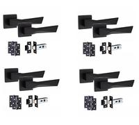 Golden Grace Aura Door Handles with Hinges & Latch, Matt Black Finish