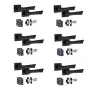 Golden Grace Aura Door Handles with Hinges & Latch, Matt Black Finish | Get 6 complete hardware sets with a sleek square rose design, including spindle, screws and a handy template.