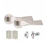 Golden Grace Aura Door Handles with Latch & Hinges, Satin Nickel, 1 Set