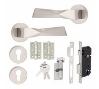 Golden Grace Aura Euro Lock Door Handles 70mm, Thumbturn Lock Set | Includes matching escutcheon and 1 pair of ball bearing hinges to ensure smooth, secure, and complete door installation.