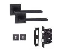 Golden Grace Aztec Design Straight Door Handle Matt Black Finish Key Lock Door Handle Set With 64mm 3 Lever Mortise Lock Set