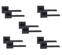 Golden Grace Aztec Design Straight Door Handles on Square Rose in Matt Black Finish, 5 Pairs - 52mm x 52mm Backplate