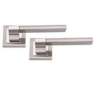 Golden Grace Aztec Door Handles Lever Latch on Square Rose in Duo Chrome Finish