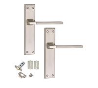 Golden Grace Aztec Door Handles Set, Duo Polished/Satin 200mm x 42mm | Includes heavy duty 3" ball bearing hinges and 64mm tubular latch, complete with matching screws for easy fitting.