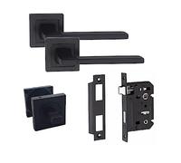 Golden Grace Aztec Straight Door Handles 64mm Bathroom Lock, Matt Black