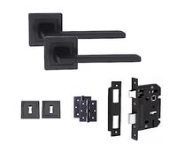 Golden Grace Aztec Straight Door Handles Key Lock Set, Matt Black