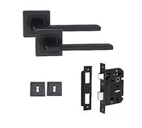 Golden Grace Aztec Straight Door Handles, Matt Black Key Lock Set