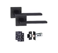 Golden Grace Aztec Straight Door Handles with Latch & Hinges, Matt Black
