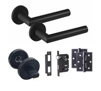 Golden Grace Bathroom Door Handles Set with 64mm Lock, Matt Black