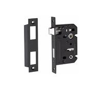Golden Grace Bathroom Mortise Lock 64mm Backset, Matt Black | Bolt-through design accommodates thumbturn on rose spindles, offering corrosion-resistant metal with 45mm spindle spacing.