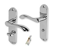 Golden Grace Cadenza Bathroom Door Handles, Polished Chrome 175x38mm | Polished chrome finish lock set includes spindle, screws, and a 64mm mortise lock to reinforce home security.