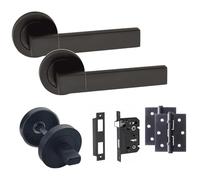 Golden Grace Capri Bathroom Door Handle Set, Matt Black, Bathroom Set