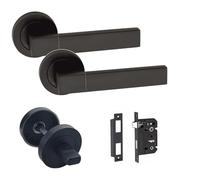 Golden Grace Capri Bathroom Door Handles Pack, Matt Black Finish