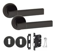 Golden Grace Capri Door Handle Set with 3 Lever Lock, Matt Black