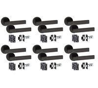 Golden Grace Capri Door Handles Latch Pack, 6 Pairs, Matt Black | Supplied as a 6-pair set on 52mm round roses; includes 2.5-inch tubular latches and 3-inch ball bearing hinges.