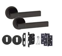 Golden Grace Capri Internal Door Handle Matt Black Finish Key Lock Door Handle On Rose 3 Lever Mortise Lock, Hinges And Key Hole