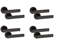 Golden Grace Capri Latch Door Handles on Round Rose, Matt Black Finish | Supplied as 4 pairs of durable metal handles with a 52mm rose diameter, providing long-lasting use in high-traffic spaces.