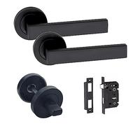 Golden Grace Delta Bathroom Handles Set Matt Black Finish, Bathroom Set | Includes a 64mm bathroom mortise lock, thumbturn, spindles and fixing screws for a complete, hassle-free installation.