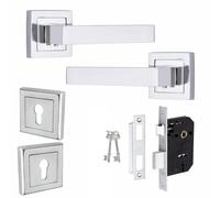 Golden Grace Delta Design Key Lock Door Handles Set in Polished Chrome Finish with 2.5" 3 Lever Lock & Keyhole Escutcheon