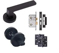 Golden Grace Delta Door Handles & Lock Set, Matt Black Bathroom Pack | Supplied with hinges and a matching thumbturn to fit a mortise lock, with hidden fixings for a tidy, modern finish.