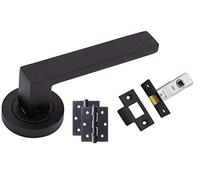Golden Grace Delta Door Handles Set with Hinges & Latch, Matt Black | Round rose design provides a clean, concealed look while ball bearing components ensure smooth and reliable operation.