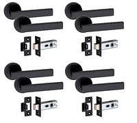 Golden Grace Delta Door Handles with Latch, Matt Black Finish, 4 Pairs