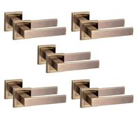 Golden Grace Delta Square Rose Door Handles Antique Brass, 5 Pairs