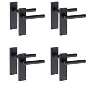 Golden Grace Door Handle Straight T-Bar Modern Lever Backplate for Latch, Matt Black Finish, 4 Pairs - 150mm x 40mm