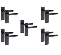 Golden Grace Door Handle Straight T-Bar Modern Lever Backplate for Latch, Matt Black Finish, 5 Pairs - 150mm x 40mm