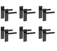 Golden Grace Door Handle Straight T-Bar Modern Lever Backplate for Latch, Matt Black Finish, 6 Pairs - 150mm x 40mm