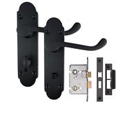 Golden Grace Epsom Bathroom Lock Handle Set, Matt Black, 170x40mm