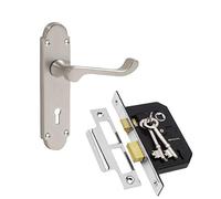 Golden Grace Epsom Design Door Handles Lever Lock in Satin Brushed Chrome Finish with 3 Lever Lock & 2 Keys