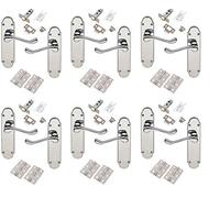 Golden Grace Epsom Design Victorian Scroll Door Handles Lever on Shaped Backplate - Latch Door Pack with Hinges & Latch - Polished Chrome, 6 Sets