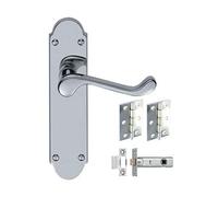 Golden Grace Epsom Design Victorian Scroll Door Handles Lever on Shaped Backplate - Latch Door Pack with Hinges & Latch - Polished Chrome, 7 Sets