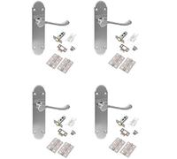Golden Grace Epsom Design Victorian Scroll Door Handles on Shaped Backplate in Brushed Satin Chrome with Hinges and Latches, 4 Sets