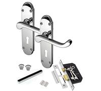 Golden Grace Epsom Design Victorian Scroll Lever Lock Door Handles on Shaped Backplate in Polished Chrome Finish with 3 Lever Lock, 2 Keys & 1 Pair 3" Hinges