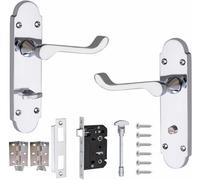 Golden Grace Epsom Scroll Bathroom Internal Door Handle 170mm X 40mm Polished Chrome With Bathroom Mortise Lock Set With 1 Pair Of 3" Hinges