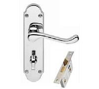 Golden Grace Epsom Style Bathroom Door Handle in Polished Chrome Finish with Bathroom Mortise Lock Set - 170mm x 40mm