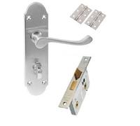 Golden Grace Epsom Victorian Scroll Bathroom Door Handles, Satin Chrome