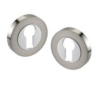 Golden Grace Euro Door Key Hole on Round Rose in Satin Nickel & Polished Chrome Dual Finish, Escutcheon for Euro Cylinders