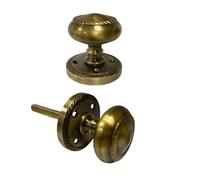 Golden Grace Georgian Brass Mortice Sprung Door Knob Pair, Antique Brass