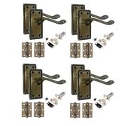 Golden Grace Georgian Latch Door Handles, Antique Brass 4 Pair | Supplied with ball bearing hinges, 2.5 inch tubular latches, spindle and screws for quick, hassle-free installation.