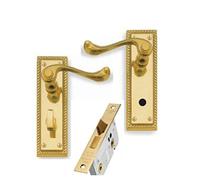Golden Grace Georgian Lever Bathroom Door Handle with Lock, Polished Brass
