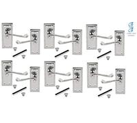 Golden Grace Georgian Lever Latch, Polished Chrome, 6 Sets, 107x48mm | Metal construction with a classic roped edge. Includes matching spindles and screws for traditional home installations.